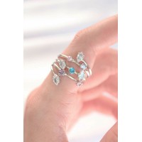 Renkli Zirkon Taşlı Silver Renk Ayarlanabilir Yüzük TJ-BYK3127
