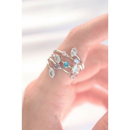 Renkli Zirkon Taşlı Silver Renk Ayarlanabilir Yüzük TJ-BYK3127
