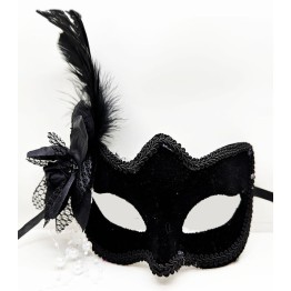 Siyah Renk Yandan Tüylü Süet Kaplama Lüks Parti Maskesi 20x23 cm