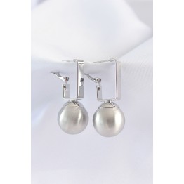 Pirinç Gümüş Renk Dikdörtgen Detay Oval Küpe TJ-BKP8914