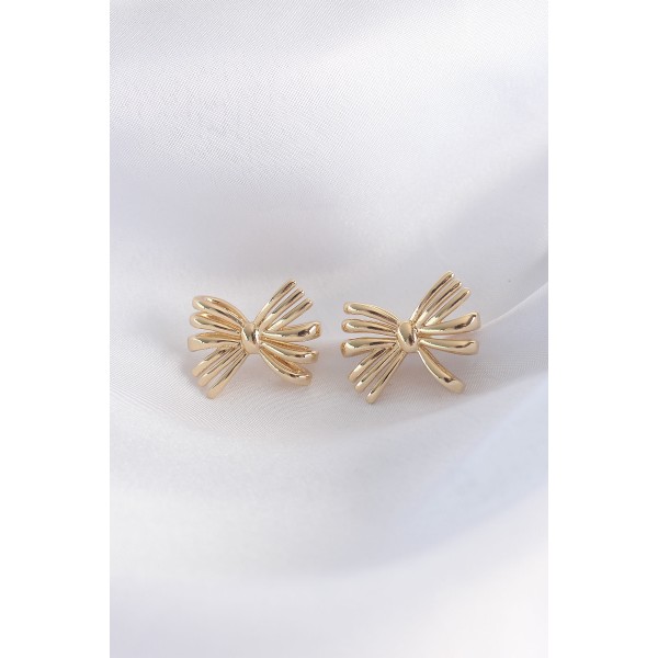 Pirinç Gold Renk Fiyonk Küpe TJ-BKP8930