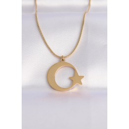 316L Çelik Zincir Gold Renk Ay Yıldız Unisex Kolye TJ-BKO8699