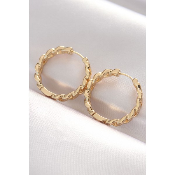Pirinç Gold Renk Zincir Model Halka Küpe TJ-BKP8970