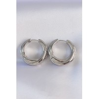 Pirinç Gümüş Renk Asimetrik Kıvrım Küpe TJ-BKP8975