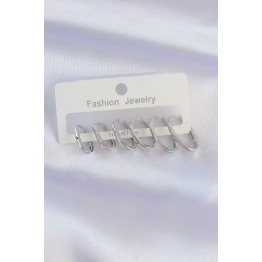 Pirinç Gümüş Renk İnce Oval Küpe Seti TJ-BKP8989