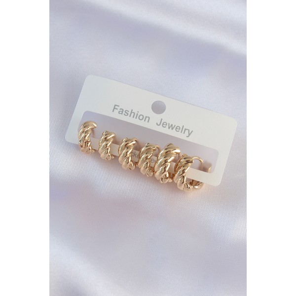 Pirinç Gold Renk Minimal Tırtıklı Küpe Seti TJ-BKP8990