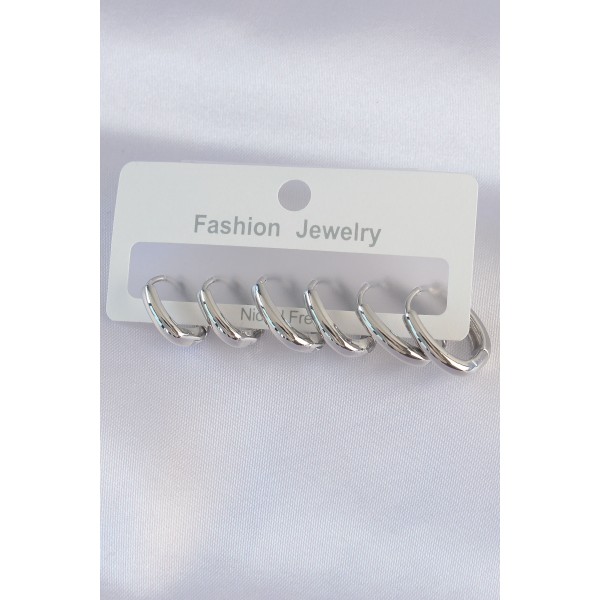Pirinç Gümüş Renk Oval Küpe Seti TJ-BKP8999