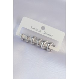 Pirinç Gümüş Renk Oval Bombeli Küpe Seti TJ-BKP9001