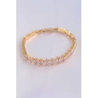 Vip Seri Pirinç Pembe Zirkon Taşlı Gold Renk Baget Model Bileklik TJ-BB6078