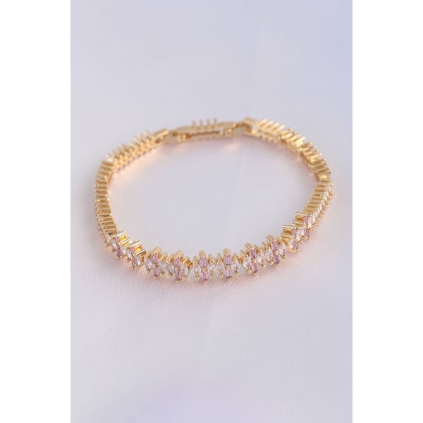 Vip Seri Pirinç Pembe Zirkon Taşlı Gold Renk Baget Model Bileklik TJ-BB6078