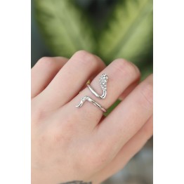 Pirinç Gümüş Renk Ayarlanabilir Zirkon Taşlı Yılan Yüzük TJ-BYK3187