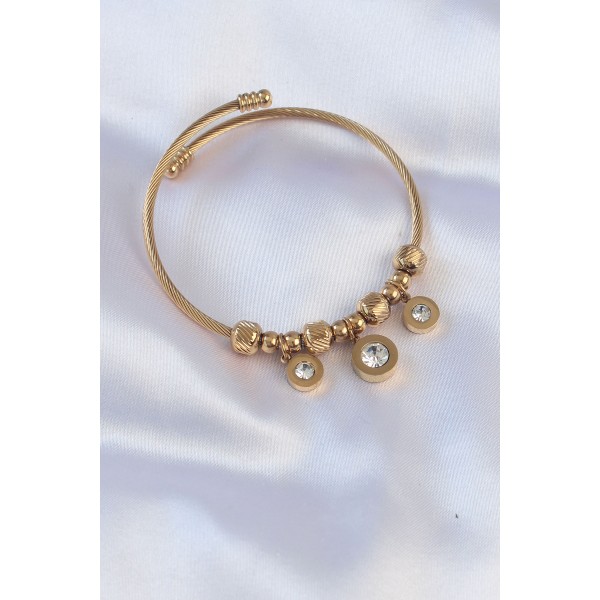 316L Çelik Gold Renk Zirkon Taşlı Model Charm Bileklik TJ-BB6089