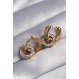 316L Çelik Gold Renk Zirkon Taşlı İç İçe Geçmeli Oval Küpe TJ-BKP9014
