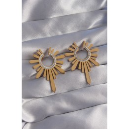 316L Çelik Gold Renk Zirkon Taşlı Güneş Figürlü Küpe TJ-BKP9063