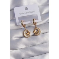 316L Çelik Gold Renk Mineli Ay Figürlü Küpe - TJ-BKP9067
