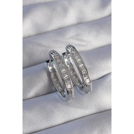 Pirinç Gümüş Renk Zirkon Taşlı Oval Model Küpe TJ-BKP9078