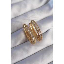 Pirinç Gold Renk Zirkon Taşlı Oval Model Küpe TJ-BKP9079