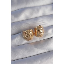 Pirinç Gold Renk Tırtıklı Minimal Bombeli Tasarım Küpe TJ-BKP9080