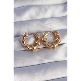 Pirinç Gold Renk Damla Kıvrım Tasarımlı Halka Küpe TJ-BKP9084