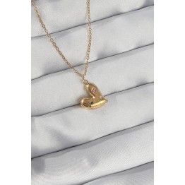 316L Çelik Zincir Gold Renk Renkli Zirkon Taşlı Kalp Kolye TJ-BKO8905