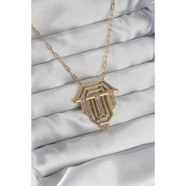 316L Çelik Zincir Gold Renk Zirkon Taşlı Serenay Kolyesi TJ-BKO8915