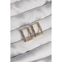 Pirinç Gold Renk Zirkon Taşlı Dikdörtgen Model Seranay Küpe TJ-BKP9117