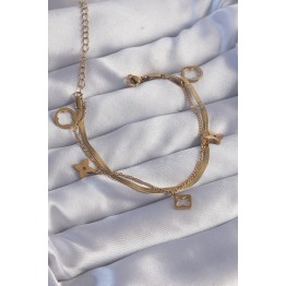316L Çelik Gold Renk Çift Zincir Yonca Tasarım Bileklik TJ-BB6181