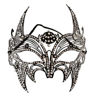 Siyah Renk Kesim Üzeri Kristal Taşlı Metal Lüks Maske Balo Parti