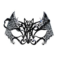 Siyah Renk Kesim Üzeri Kristal Taşlı Metal Maske Yarasa Venedik