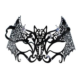 Siyah Renk Kesim Üzeri Kristal Taşlı Metal Maske Yarasa Venedik