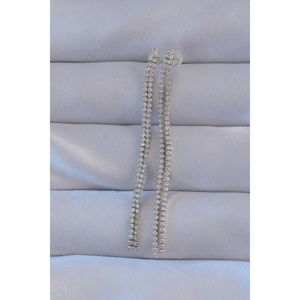 Pirinç Gümüş Renk Zirkon Taşlı Su Yolu Model Küpe TJ-BKP9146