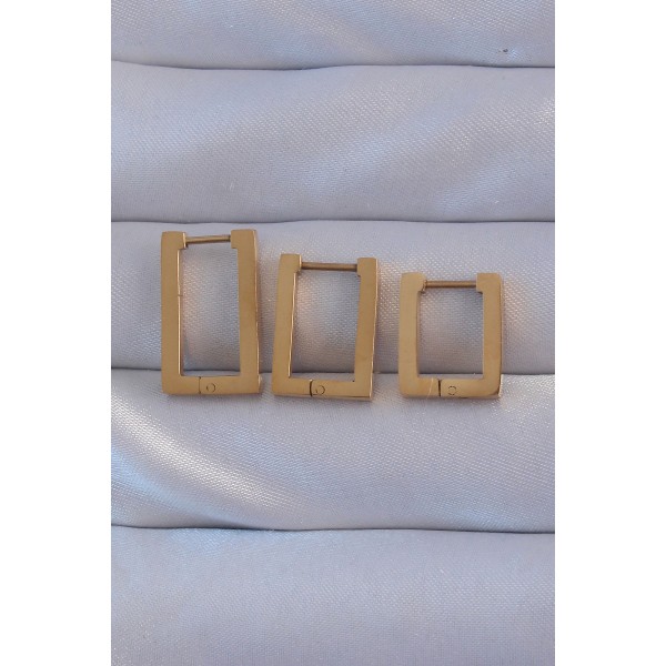 316L Çelik Gold Renk Dikdörtgen Küpe Seti TJ-BKP9159