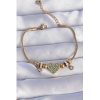 316L Çelik Gold Renk Zirkon Taşlı Nazarlı Kalp Tasarımlı Bileklik TJ-BB6199