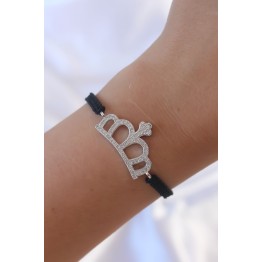Gümüş Renk Zirkon Taşlı Taç Figür Makrome Bileklik TJ-BB6215