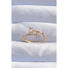 Pirinç Gold Renk Zirkon Taşlı Geometrik Ayarlanabilir Yüzük TJ-BYK3239