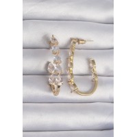 Pirinç Gold Renk Damla Zirkon Taş Tasarımlı Küpe TJ-BKP9198