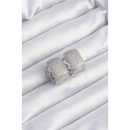 Pirinç Gümüş Renk Zirkon Taşlı Minimal Halka Küpe TJ-BKP9201