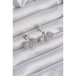 Pirinç Gümüş Renk Zirkon Taşlı Geometrik Model Küpe TJ-BKP9209
