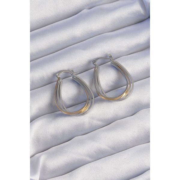 Pirinç Gold Gümüş Renkli Oval Çoklu Görünümlü Küpe TJ-BKP9223