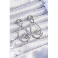 Pirinç Gümüş Renk Kıvrımlı Sallantılı Küpe TJ-BKP9236