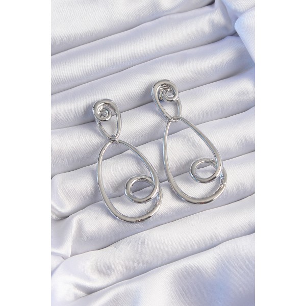 Pirinç Gümüş Renk Kıvrımlı Sallantılı Küpe TJ-BKP9236