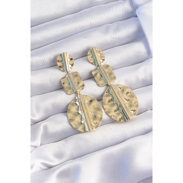 Pirinç Gold Renk Geometrik Ezme Plaka Küpe TJ-BKP9244