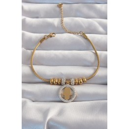 316L Çelik Gold Renk Zirkon Taş Aksesuarlı Fatma Ana Eli Bileklik TJ-BB6233