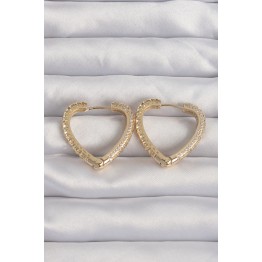 Pirinç Gold Renk Zirkon Taşlı Motifli Kalp Küpe TJ-BKP9285