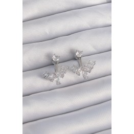 Pirinç Gümüş Renk Zirkon Taşlı V Model Küpe TJ-BKP9290