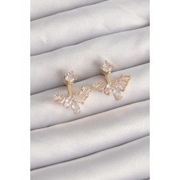Pirinç Gold Renk Zirkon Taşlı V Model Küpe TJ-BKP9291