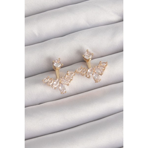 Pirinç Gold Renk Zirkon Taşlı V Model Küpe TJ-BKP9291