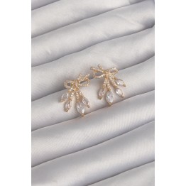 Pirinç Gold Renk Zirkon Taşlı Fiyonk Küpe TJ-BKP9293