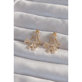 Pirinç Gold Renk Zirkon Taşlı Yassı Fiyonk Model Küpe TJ-BKP9301