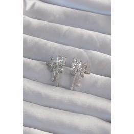 Pirinç Gümüş Renk Kare Zirkon Taşlı Fiyonk Küpe - TJ-BKP9306